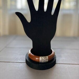 SILPADA Sterling Silver Etched Scrolled Panel Wood Bangle Bracelet